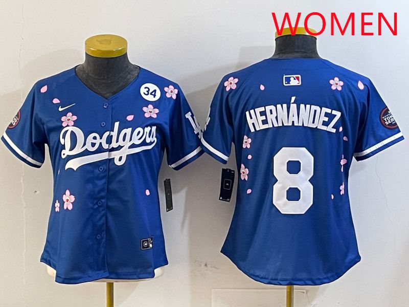 Women Los Angeles Dodgers #8 Hernandez Blue Sakura Edition 2025 Nike MLB Jersey style 4